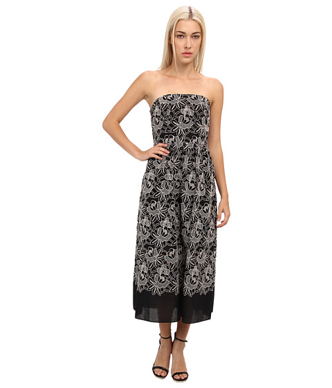 tibi Embroidery Cut Out On Eyelet Cotton Voile Strapless Dress 