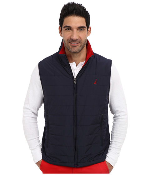 Nautica Quilted Vest Polyfill Open Bottom Transitional Outerwear Navy