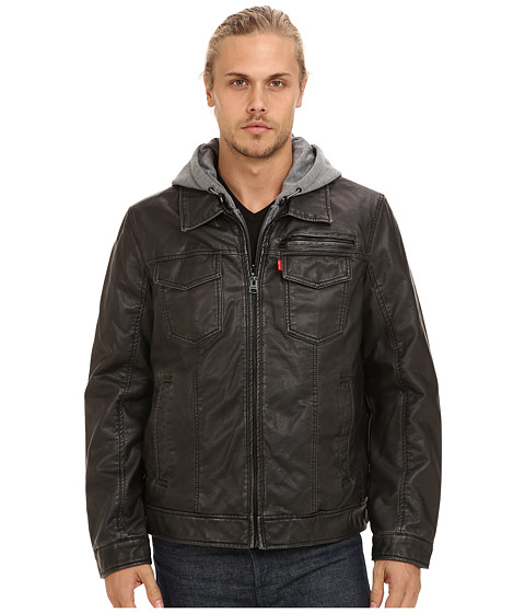 Levi's® Faux Leather Two-Pocket Hoodie Trucker Jacket 