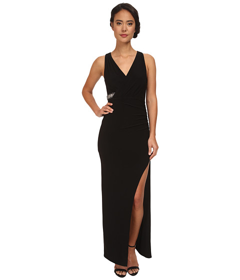 Laundry by Shelli Segal Wrap Front Open Slit Jersey Gown 