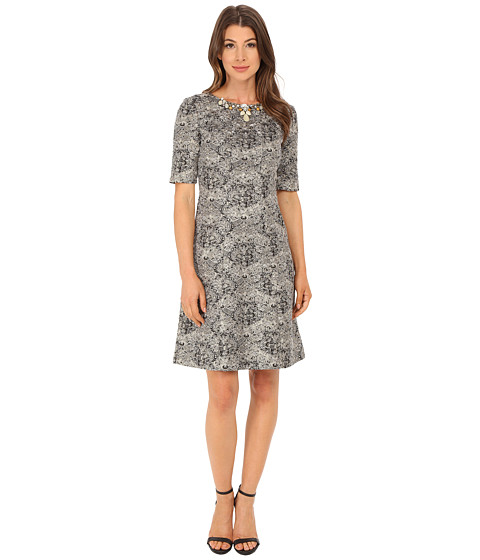 Tahari by ASL Metallic Boucle with Necklace Dress 