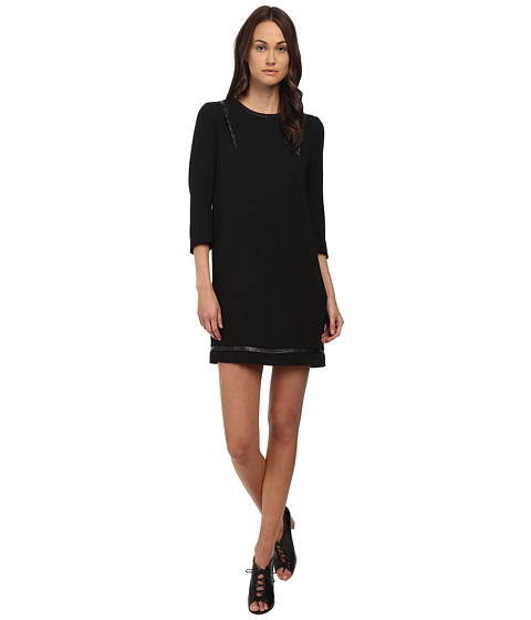 The Kooples Polycrepe Dress with Leather Insert and Studs 