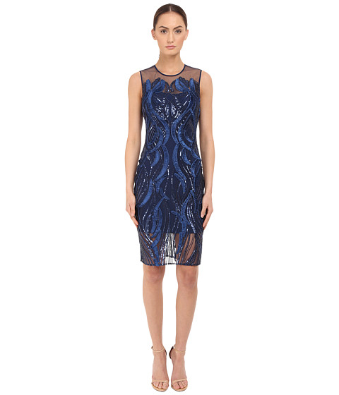 Marchesa Notte Sleeveless Cocktail with Sequin and Ribbon Embroidery 