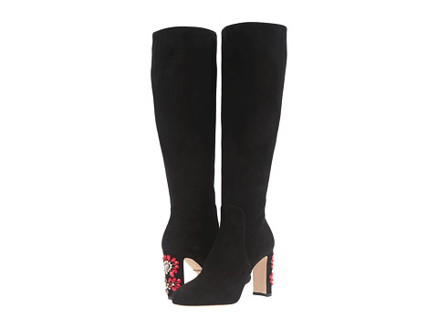 Dolce & Gabbana Suede Knee Boot with Jewel Embellished Heel 