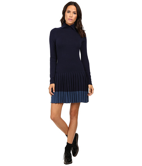 Lacoste Long Sleeve Pleated Skirt Wool Collar Dress 