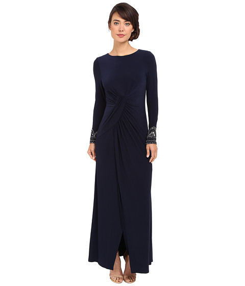 Vince Camuto Long Sleeve Gown with Beaded Cuffs 