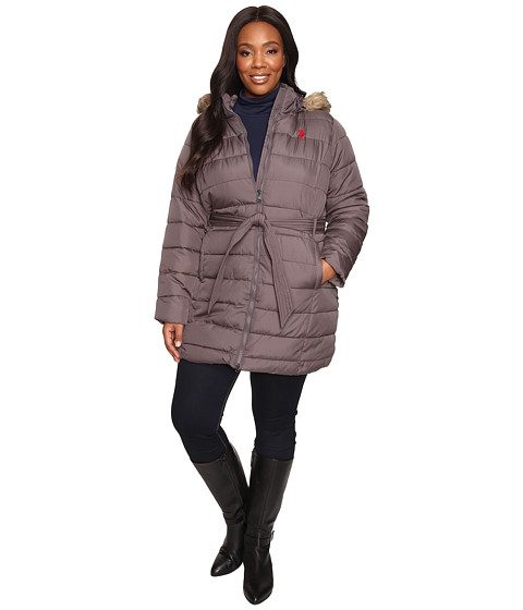 U.S. POLO ASSN. Plus Size Long Belted Puffer with Fur Hood 