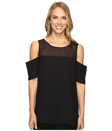 Vince Camuto Short Sleeve Cold-Shoulder Blouse with Chiffon Yoke 