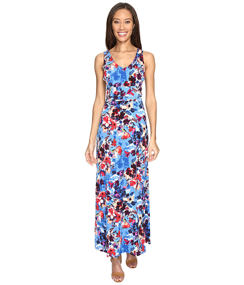 London Times Double V-Neck Ruched Waist Maxi Dress 