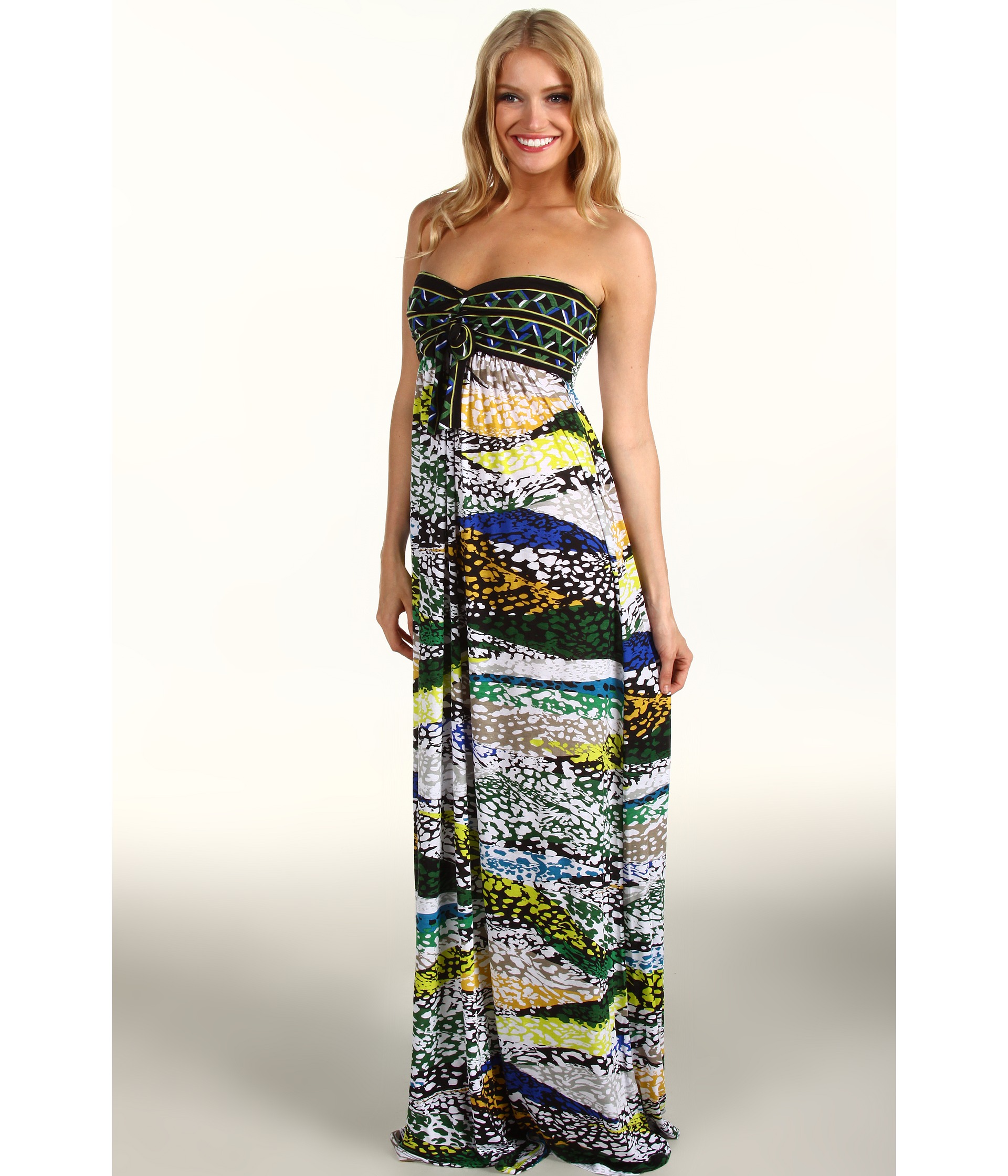 BCBGMAXAZRIA Cybele Strapless Jersey Maxi Dress Evergreen Combo