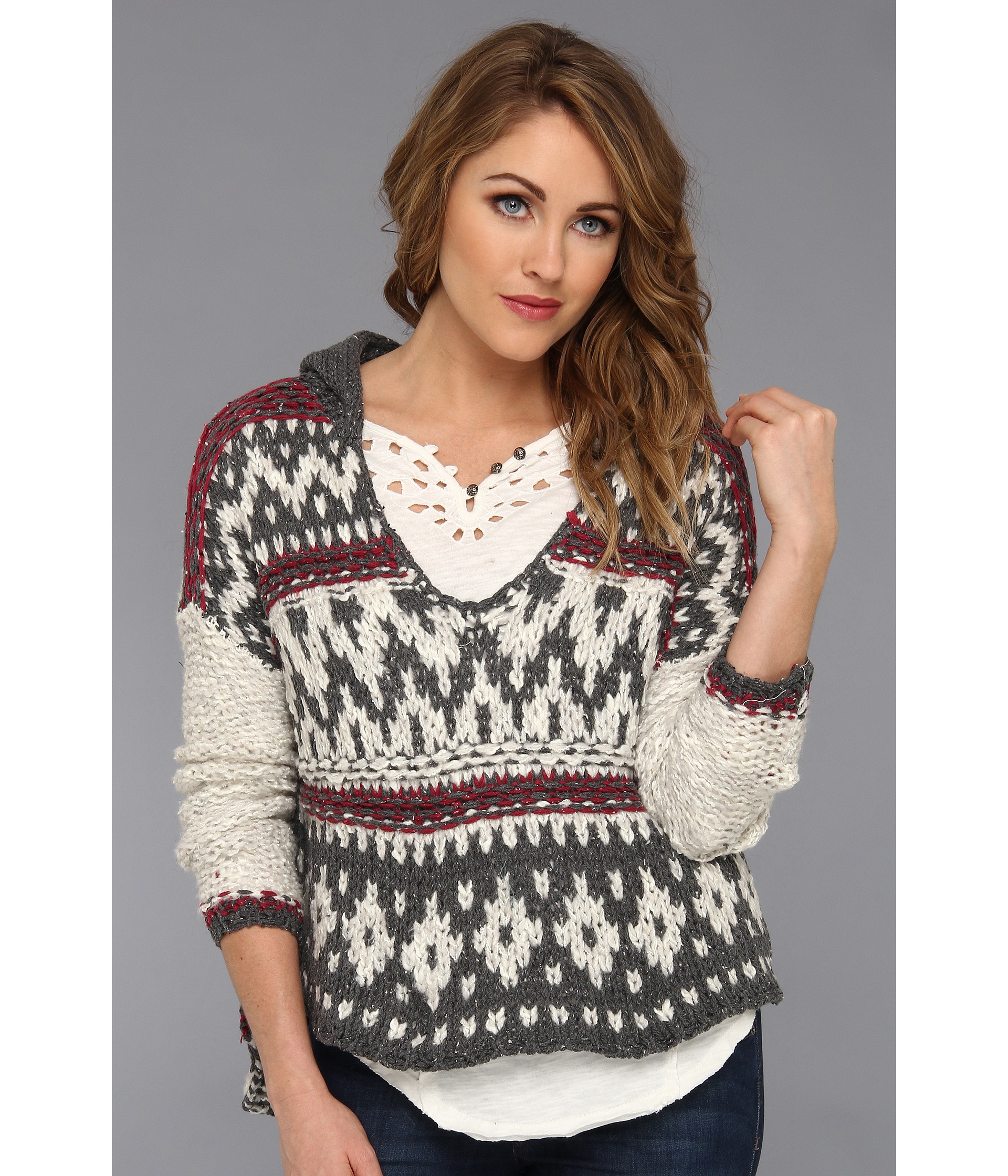 Free People Hooded Fairisle Pullover