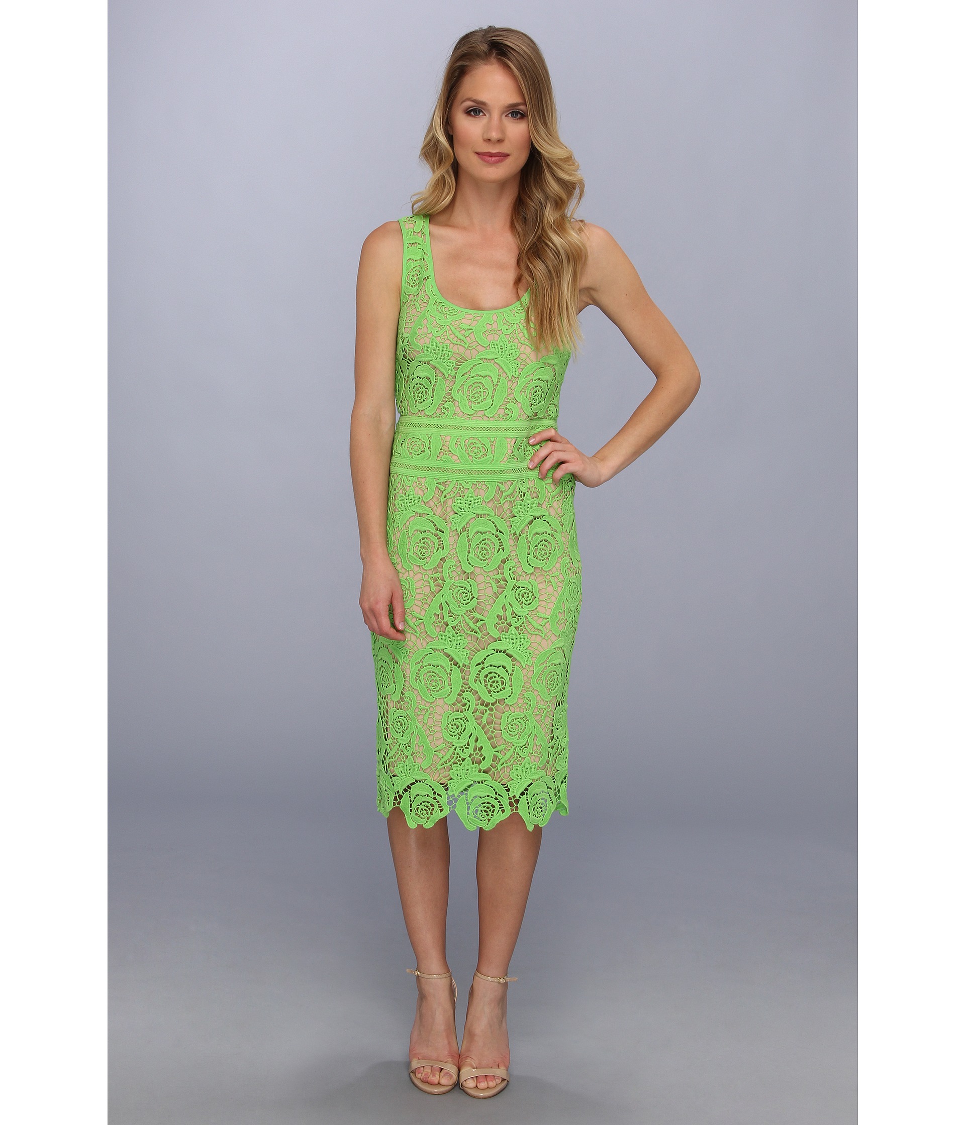 Nicole Miller Venice Lace Dress Neon Green