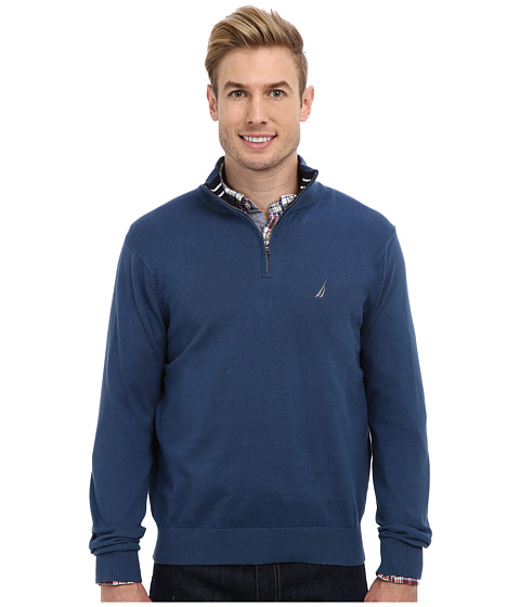 Get Cheap Nautica 12GG Solid 1/4 Zip Jersey Sweater Ensign Blue - Men's ...