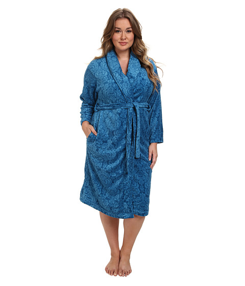 Karen Neuburger Plus Size L/S Shawl Collar Robe Brocade Blue Teal ...