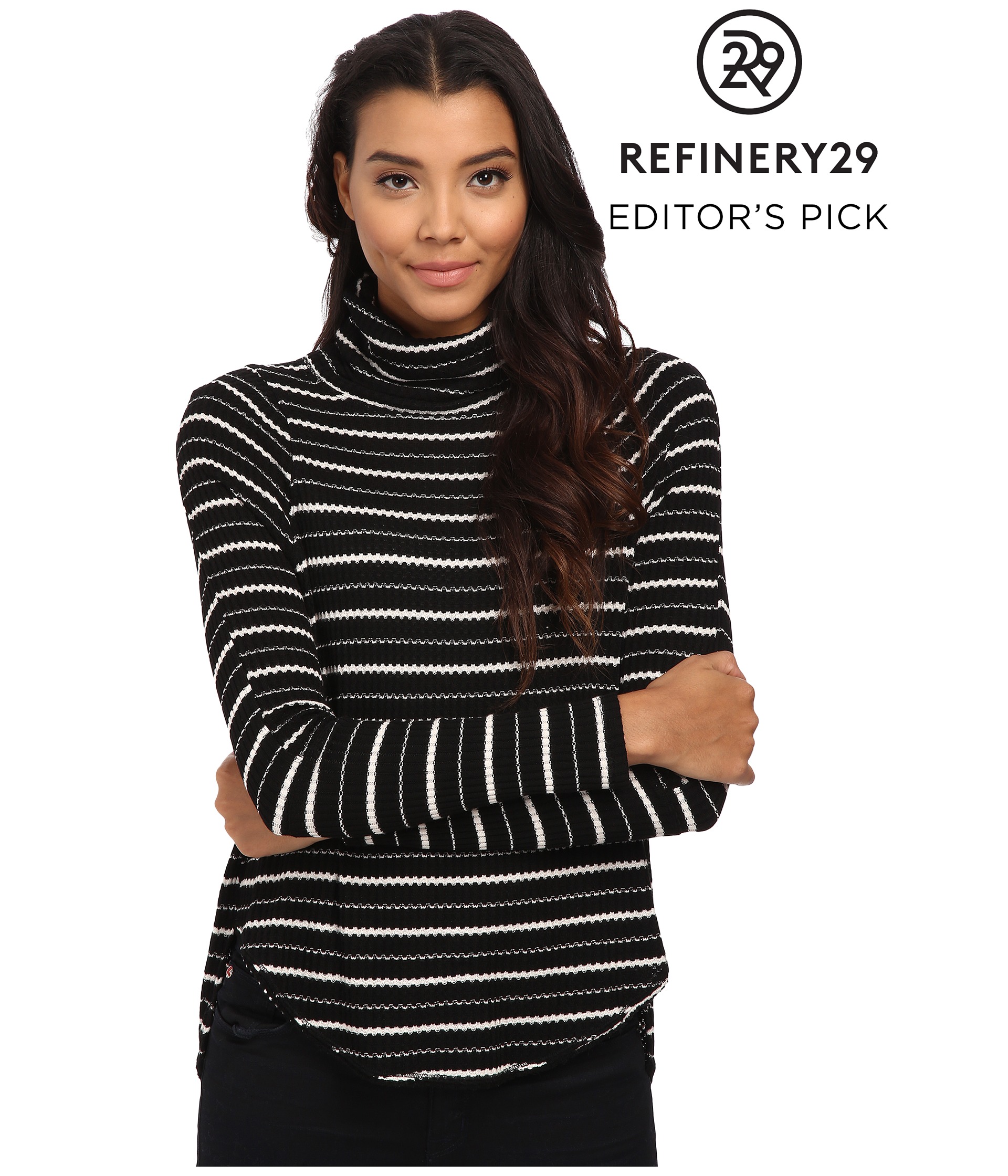 Free People Drippy Striped Thermal Pullover Black/Ivory