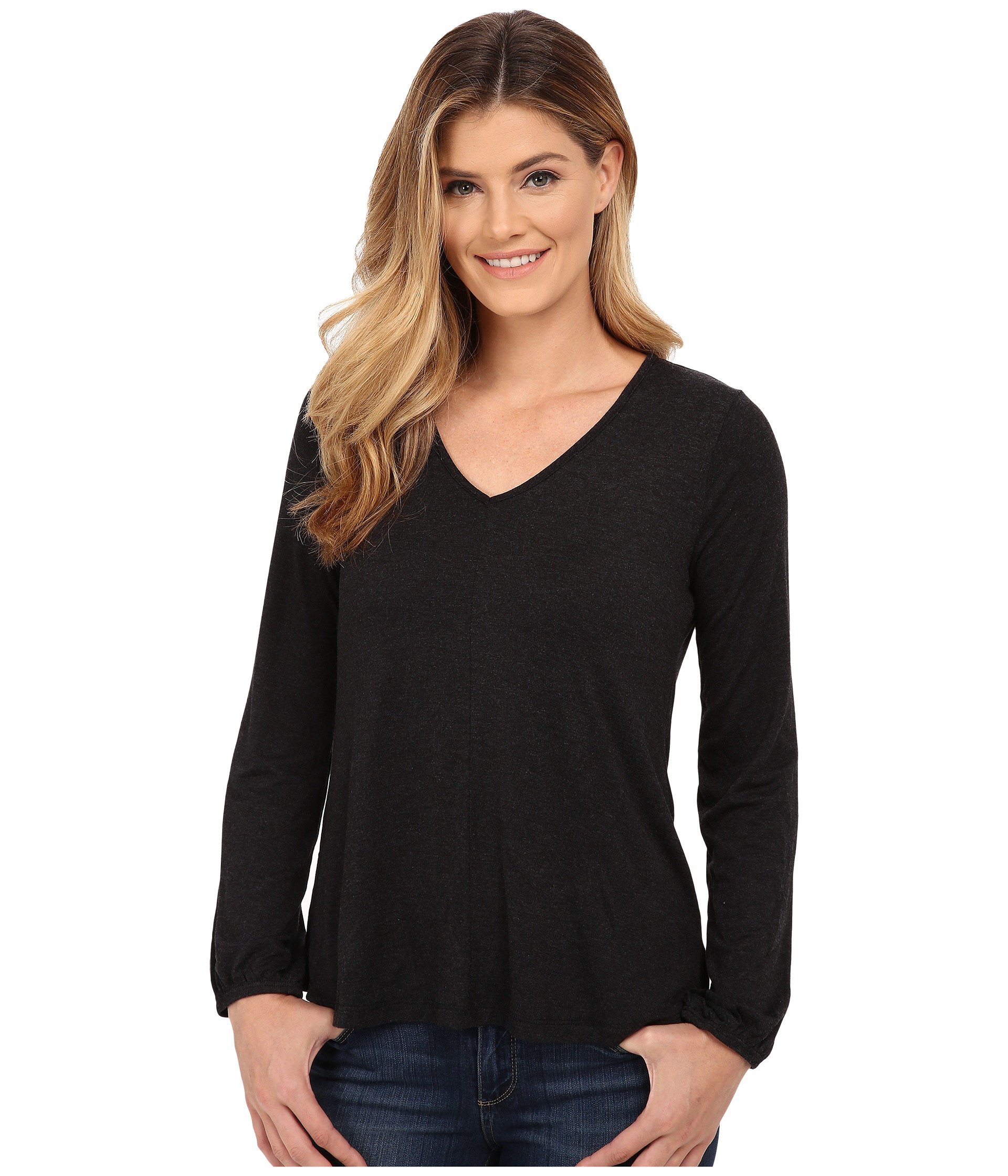 Bobeau Bell Sleeve Knit Top Charcoal