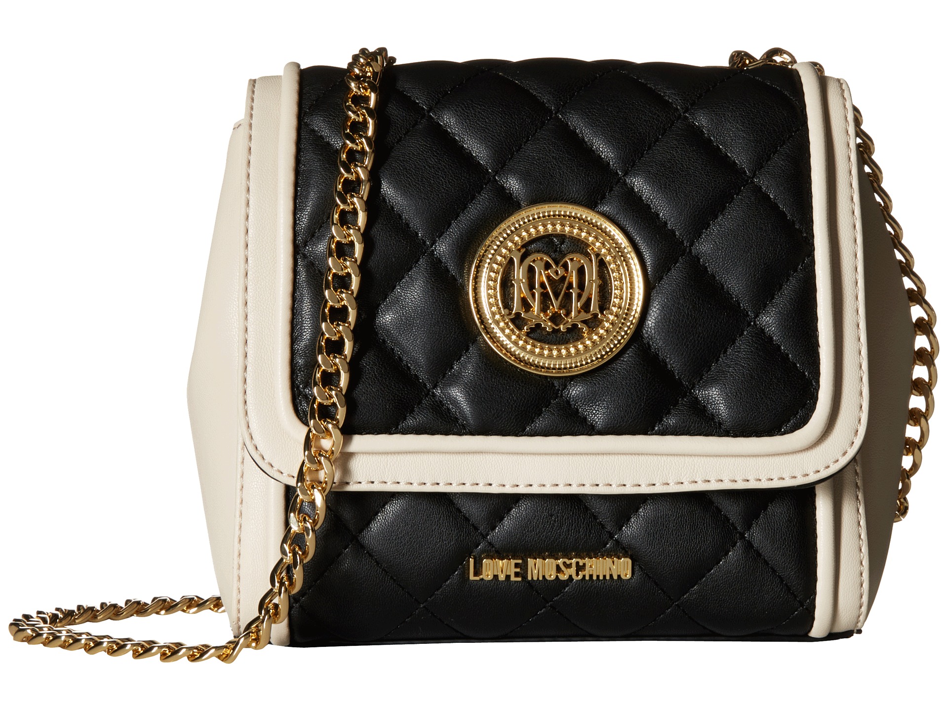 LOVE Moschino Small Two Tone Classic Quilted Crossbody Bag Black/White