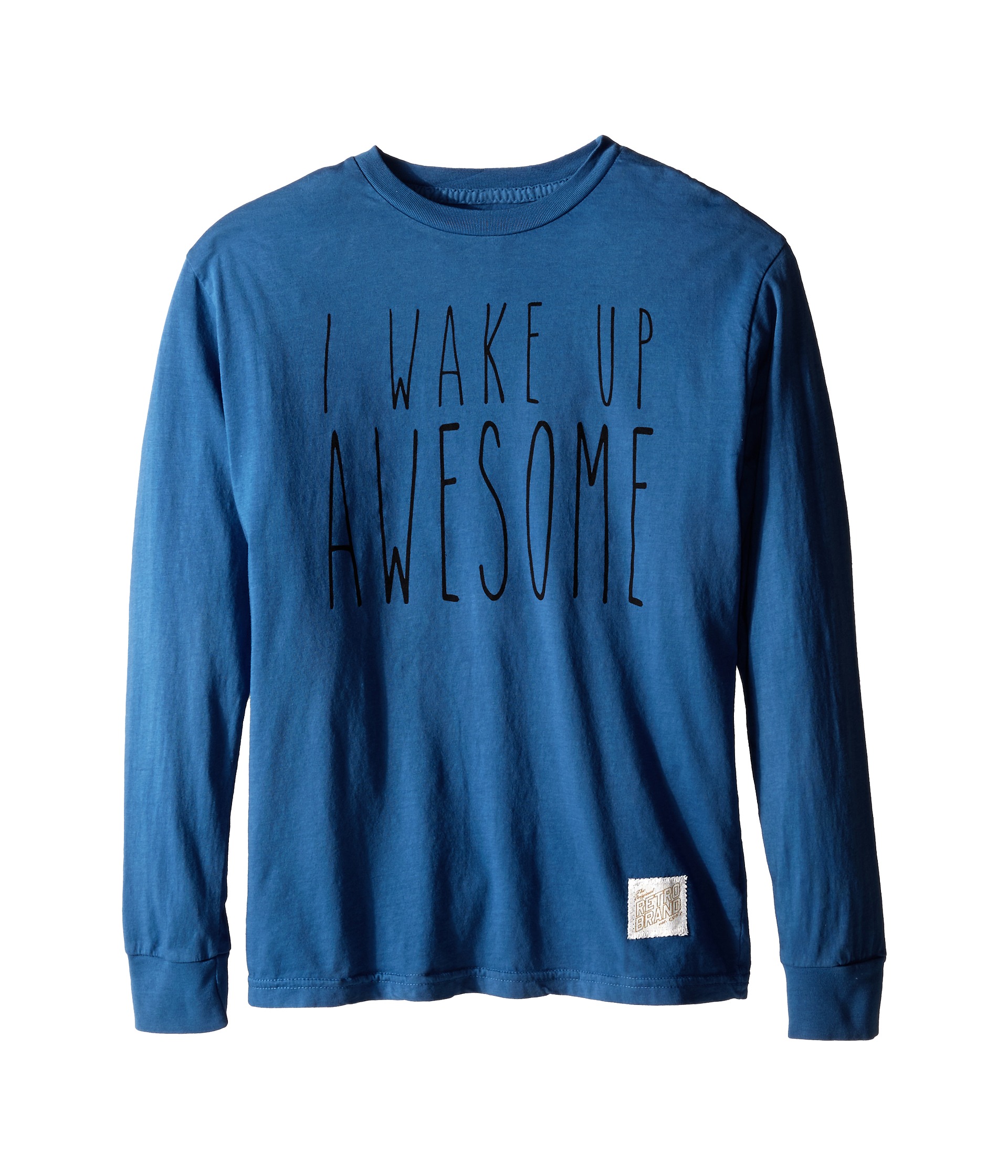 The Original Retro Brand Kids I Wake Up Awesome Long Sleeve Tee (Big Kids) Blue