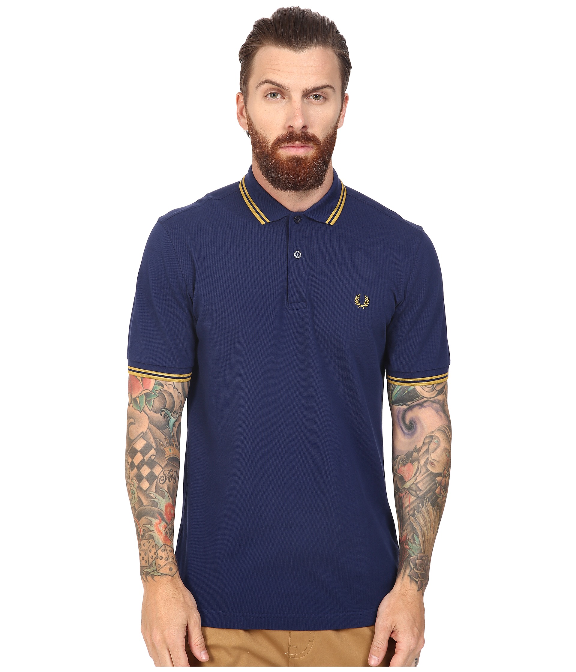 Fred Perry Slim Fit Twin Tipped Fred Perry Polo French Navy/Mustard
