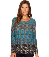 Tribal - Long Sleeve Print Scoop Neck Top w/ Open Back Detail