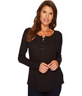 Tribal - Long Sleeve Rid Knit Top w/ Lace-Up Detail at Neck