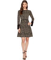 Vince Camuto - Long Sleeve Animal Jacquard Flared Sweater Dress