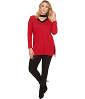 Vince Camuto Specialty Size - Plus Size Long Sleeve Mock Choker V-Neck Sweater