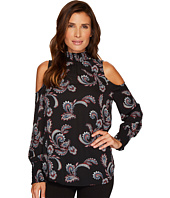Ivanka Trump - Mock Neck Cold Shoulder Printed Blouse