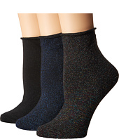 Steve Madden - 3-Pack Roll Top Anklets w/ Lurex