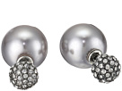 Silver/Crystal Ball Front with Grey Pearl Back Earrings