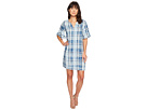 Flutter Sleeve Bleach Indigo Plaid Dress
